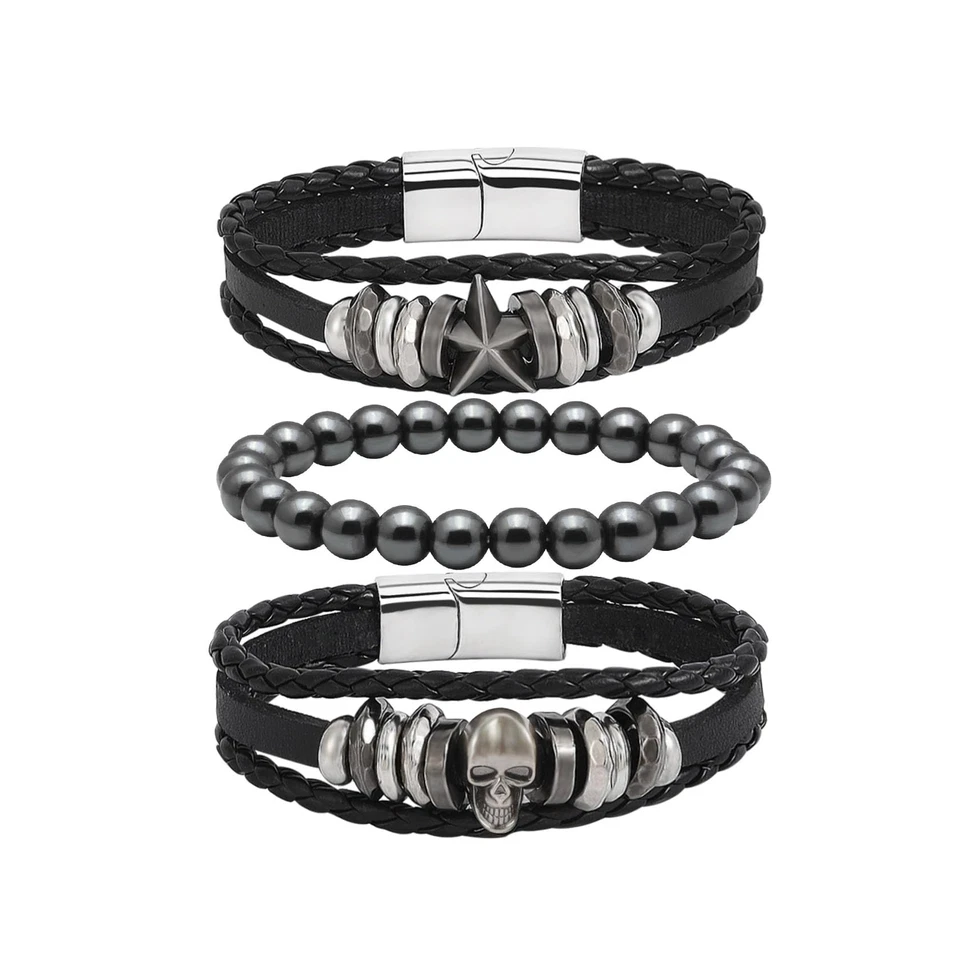 Punk Leder Armbänder für Männer Gothic Skelett Kopf Zubehör für Frauen Armband - Bild 1 von 4
