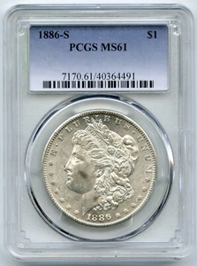 1886-S Morgan Silver Dollar PCGS MS 61 Certified - San Francisco Mint - K53 - Picture 1 of 2