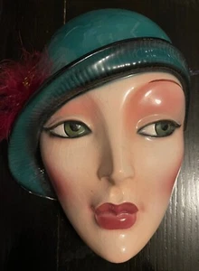 Vintage (80's) Clay Art Flapper Lady Face Wall Mask Decor - Picture 1 of 8