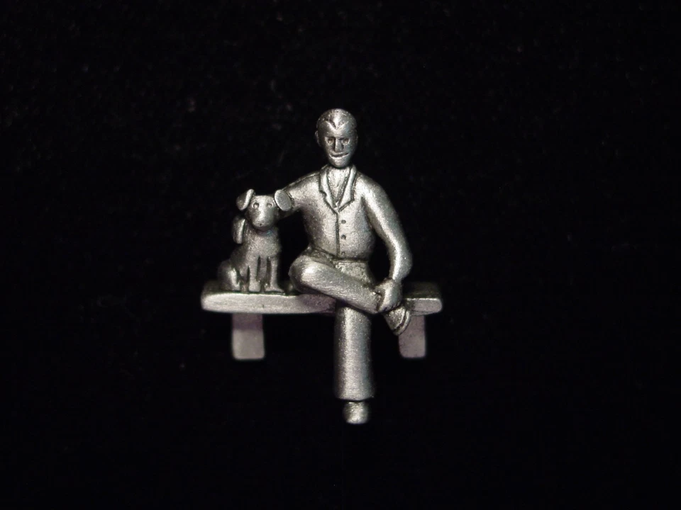 "JJ" Jonette Jewelry Silver Pewter 'CUBIC Man with Dog' Tack Pin - Image 1 of 1