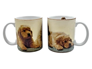 LANG and WEISS 1999 Golden Retriever Puppies Collector Mugs 12oz Set~2 Vintage - Picture 1 of 16