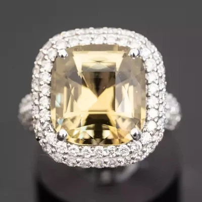 Anillo de compromiso de diamantes y zafiros amarillos naturales de 4,50 quilates de oro blanco macizo de 18 quilates Foto 1 de 4