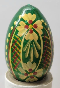 Ukrainian Wood Easter Egg Hand Painted Green - Picture 1 of 6