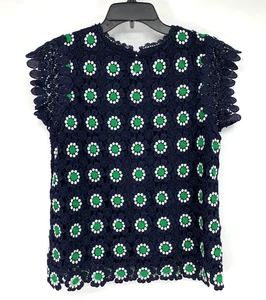 J.Crew Top Womens Size XS Floral Crochet Navy Blue Blouse NWT - Picture 1 of 12