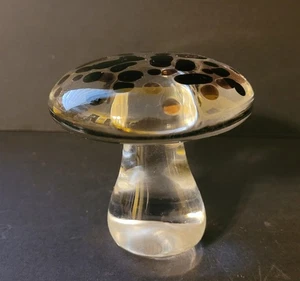 Vintage MCM Rainbow Viking Clear Glass Mushroom Paperweight Brown Black - Picture 1 of 7