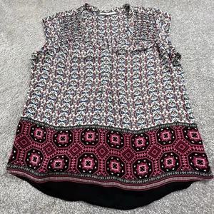 Daniel Rainn Blouse Womens Large Pink Blue White Floral Geometric Colorful Boho - Picture 1 of 18