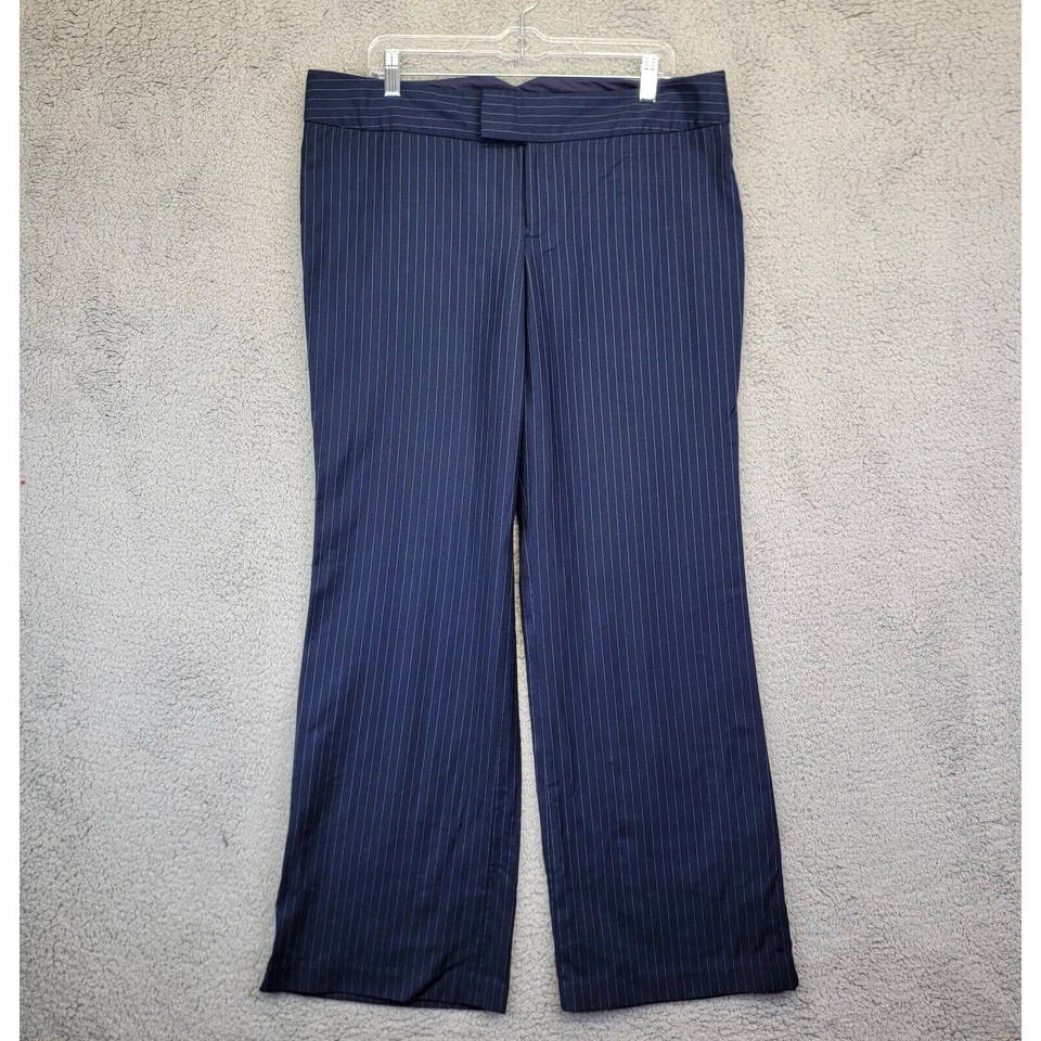 Merona Chino Pants Womens 14 Navy Blue Pinstripe Wide Leg Business Career Preppy - Image 1 of 4