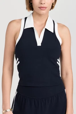 Splits59 Austin Crop Polo Top Women's XL Indigo/White Sleeveless Pullover - Image 1 of 4