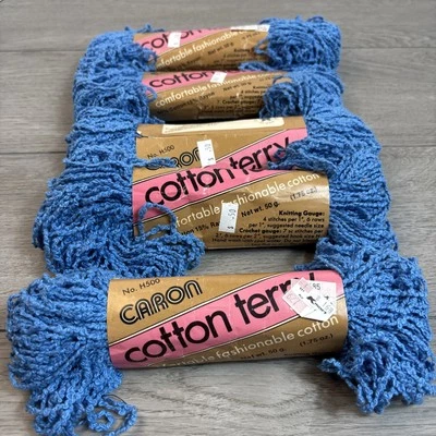 Lote de 5 madejas vintage de hilo de rizo de algodón Caron 1,75 oz / 50 g azul #H500 NUEVO Foto 1 de 4