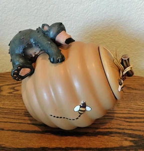 "HONOUR" Black Bear & Beehive Stoneware Cookie Jar - Picture 1 of 15