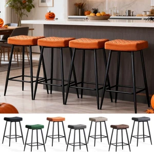 2/4X Bar Stools Breakfast Kitchen Stool Industrial Barchair Velvet/PU Seat Metal - Picture 1 of 61