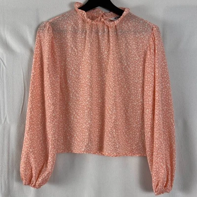 NEW BB Dakota Sz XS Semi Sheer Peach Floral Blouse High Ruffle Neck Top Boho NWT - Image 1 of 4