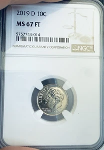 2019-D GEM BU Roosevelt US 10c ~ NGC MS67 Full Torch ~ WOW! - Picture 1 of 3