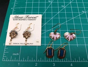 Silber Wald Schmuck Ohrhänger 3 Paar goldfarbene Blumen Herz L👀K! - Bild 1 von 8