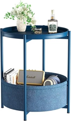 Table dappoint ronde - Petite table de balcon en métal - Table basse à 2 nive... - Photo 1/4