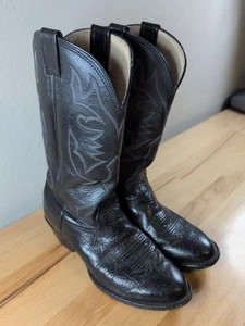 Larry Mahan Nocona Texas Black Bullhide Leather Cowboy Boots 9.5 D LM3801 - Picture 1 of 11