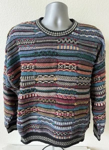 Vtg 90’s Coogi Style Sweater Methode Horizontal Colorful Textured Men’s XL - Picture 1 of 9