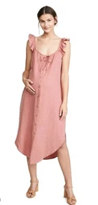 Hatch Maternity Jenna Button Front Dress Midi 2 Medium Coral Pink Linen Tencel - Picture 1 of 5