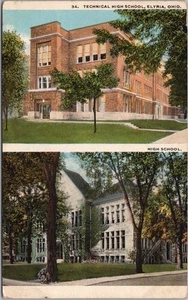 Vintage 1921 Elyria, Ohio Postkarte "TECHNICAL HIGH SCHOOL" 2 Gebäudeansichten - Bild 1 von 2