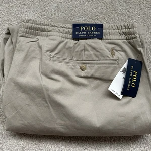 polo ralph lauren pants big mens 5xb beige elastic waist lightweight stretch - Picture 1 of 14