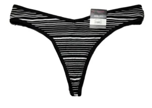 NWT No Boundaries Ribbed Cotton Thong Panties Size XL Black, Grey, White Stripes - Picture 1 of 2