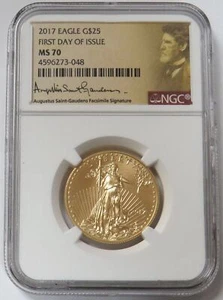 2017 GOLD AMERICAN EAGLE $25 ST GAUDENS SIGNED COIN 1/2oz NGC MINT STATE 70 FDOI - Picture 1 of 2