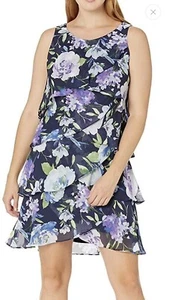 SLNY SL Fashion New York Dress Knee Length Sleeveless Navy Multi 12 With Defect - Picture 1 of 19