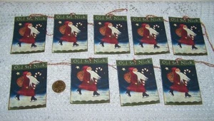 9~Christmas~Primitive~Folk Art~Old St Nick~Santa~Linen Cardstock~Gift~Hang~Tags - Picture 1 of 1