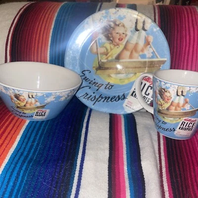 Vintage KELLOGG'S Bowl, Plate & Mug Set Rice Krispies. 3 Piece Set!!! 2005 - Image 1 of 4