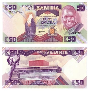Banknote - 1980-88 Zambia, 50 Kwacha, P28 UNC, Eagle(F) Chainbreaker(R) CV$US20 - Picture 1 of 1