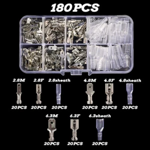 180X Assortment Terminals Kit Electrical Wire Crimp Connectors Male Female Spade - Picture 1 of 12