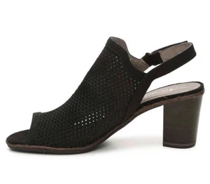 Sandalias de gamuza Tamaris para mujer talla 5,5 negras Wortmann Peeptoe tacón con tira trasera - Imagen 1 de 8