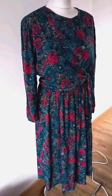 Vestido Carmelle Tea Mujer Vintage Retro Azul Estampado Floral Años 80 14 Se Ajusta Reino Unido 10 Foto 1 de 4