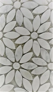 1x Full Sheet Sample : Honed Carrara Marble Flower Mosaic - Picture 1 of 2