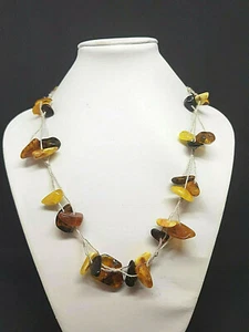 Schöne Halskette natürlicher baltischer Bernstein mehrfarbig geknotet - Bild 1 von 4