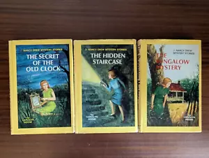3 NANCY DREW BOOK CLUB (Type #3) 1st PRINTINGS: CLOCK, STAIRCASE, BUNGALOW + DJs - Picture 1 of 4