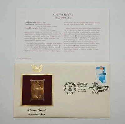 4 Xtreme Sports 22kt Gold Stamps First Day of Issue 33 Cent June 25, 1999. STP73 - Image 1 of 4