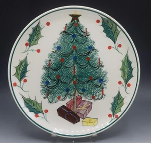 ITALIENISCHE KERAMIK HANDBEMALTER WEIHNACHTSBAUM STECHPALME UND BEERE ESSTELLER 10 ZOLL - Bild 1 von 4