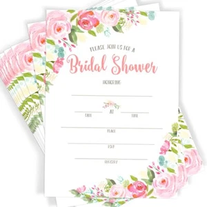 Floral Bridal Shower Invitations & Envelopes 40 Pack Elegant Design - Picture 1 of 3