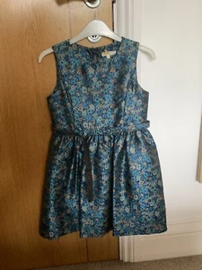 John Lewis Heirloom Party Dress (teal blue with flower, belt) - Picture 1 of 5