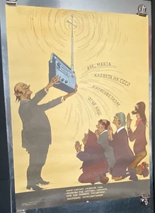 Russian Poster Propaganda Utopia USSR Religion Vtg 1977 Soviet - Picture 1 of 9
