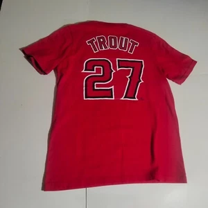 The Nike tee red MLB angels baseball trout 27 t-shirt medium 10/12 boys - Picture 1 of 4