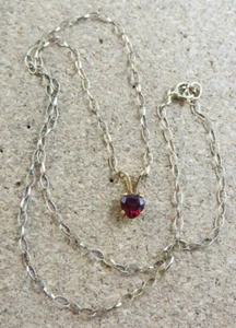 Vintage Red Garnet Heart Pendant 17" Yellow Gold Filled Chain Necklace #117 - Picture 1 of 16