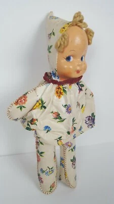 Vtg Doll Side Glance Eyes Rosy lips Pointy Hat Pixie Clown Celluloid Face - Image 1 of 4