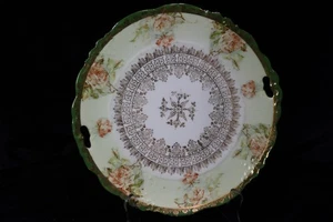 ANTQUE RARE NEW HABSBURG AUSTRIA CAKE PLATE 9 3/4" PEACH ROSES GOLD ENRUSTED - Picture 1 of 13