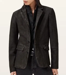 Pre-Owned Allsaints Survey Layered Waxed Suede Blazer ALTERED, Sz L, Excellent! - Picture 1 of 7
