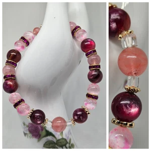 💐Pulsera de piedras preciosas🌸Lepidolita rosa🌸Selenita Sakura rosa🍓Cuarzo y Yan yuan - Imagen 1 de 12