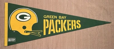 Vintage Green Bay Packers Pennant 2 Bar (Verde) Variação Anos 1960 Tamanho Completo Raro   - Imagem 1 de 2