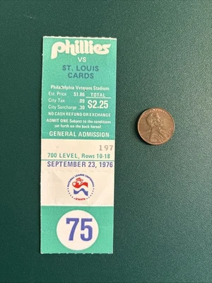 STEVE CARLTON 167th WIN 1976 Cardinals Phillies Ticket Stub MCCARVER HR BROCK SB - Image 1 of 4