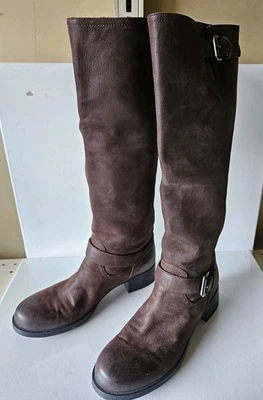 Prada Sport Knee High Moto Boots Dark Brown Suede Size 39 (TK) - Image 1 of 4